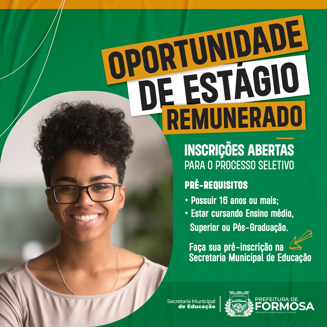 Inscrições abertas para estágio remunerado na Rede Municipal de Ensino