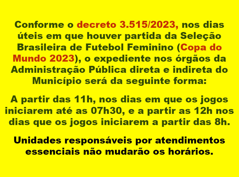 Governo publica horários de expediente em dias de jogos da seleção feminina